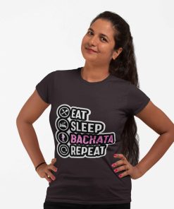 Eat Sleep Bachata Repeat Coffee Brown Female Tshirt