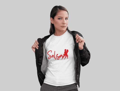 Salsa Dancing Female White Tshirt Flaunt Passion