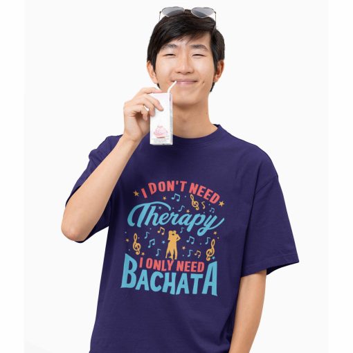 Dont need therapy only need Bachata Mens Oversized Navy Blue Tshirt