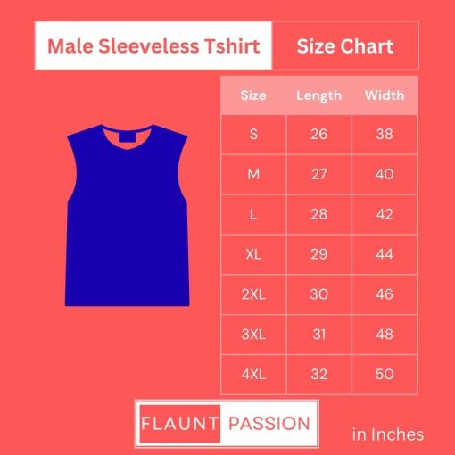 Flauntpassion Male Sleeveless Tshirt Size chart