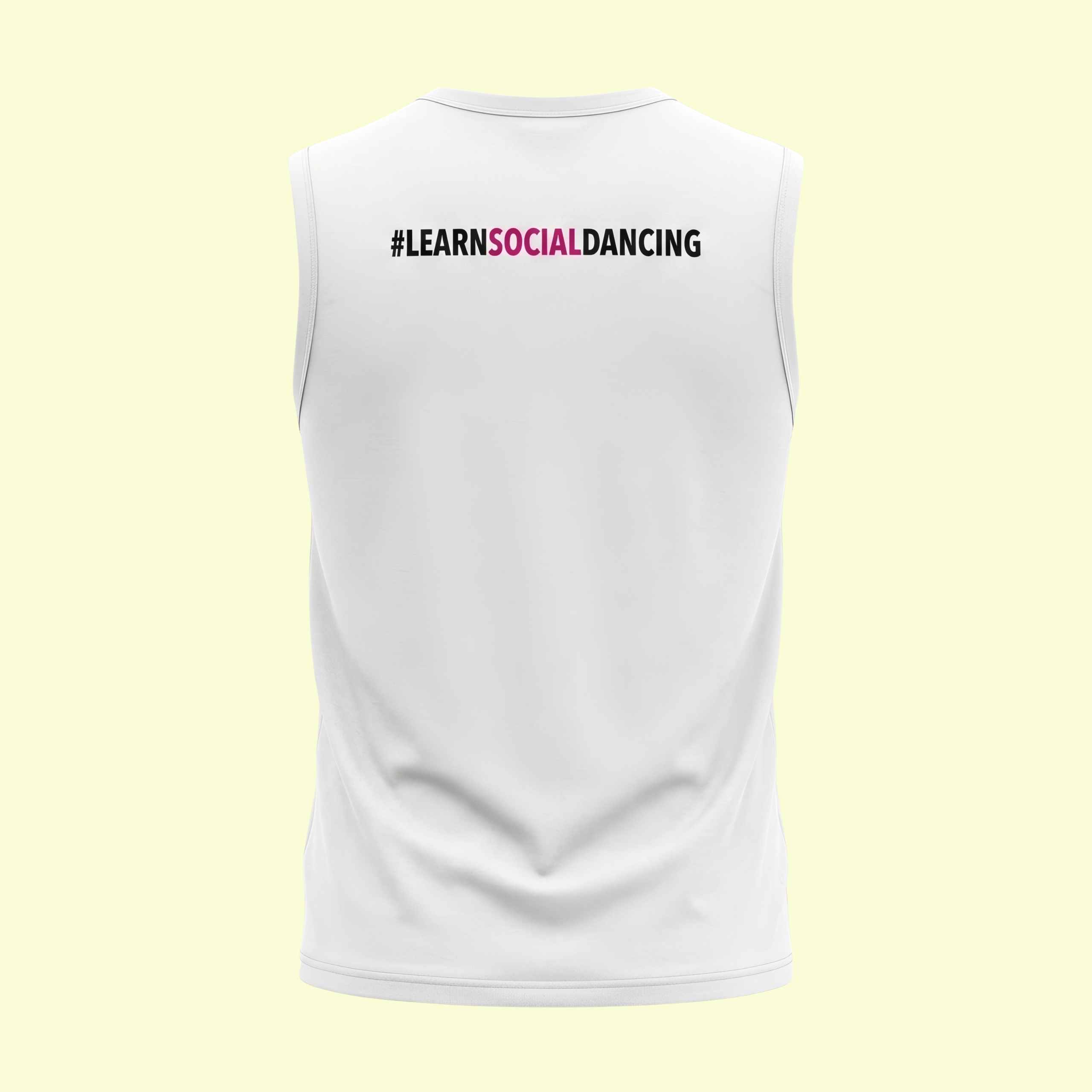Dance Design Learn Social Dancing Unisex Sleeveless White Tshirt - Back View - Flaunt Passion - India
